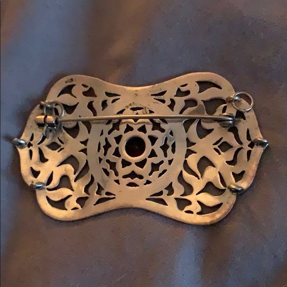 SterlingSilver Marcasite Brooch 925 w/Garnet gem - Picture 2 of 4